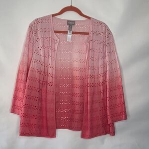 Chico's Eyelet Open Front Jacket Size 3 US XL Cotton Ombre Cardigan Summer